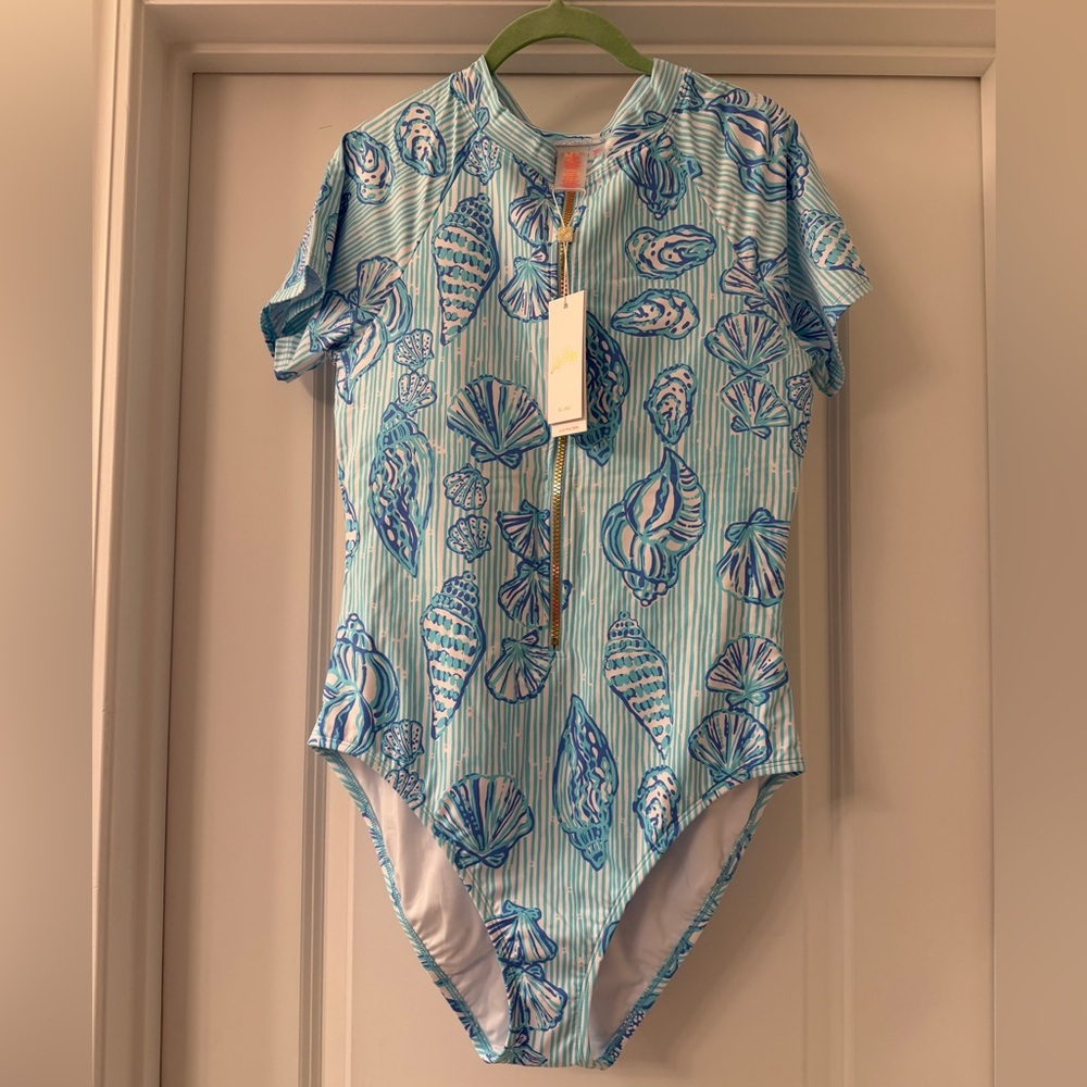Lilly Pulitzer Randee Short Sleeve Zip-Front Swimsuit 14
